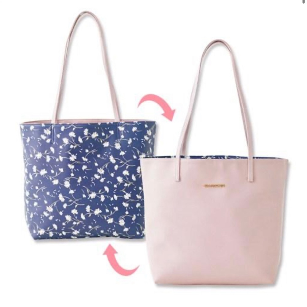 🇯🇵 Jill Stuart Reversible Floral Navy Pink Tote